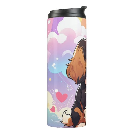 Kawaii Cavalier King Charles Pastel Rainbow Thermosbeker (Gedraaid links)