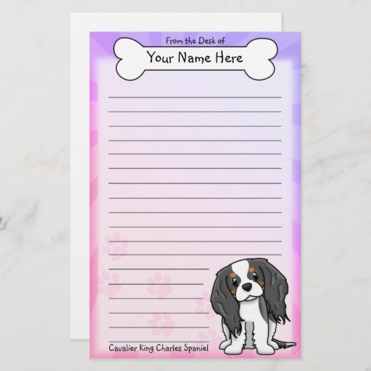 Kawaii Cavalier King Charles Spaniel Stationery Briefpapier (Voorkant / Achterkant)