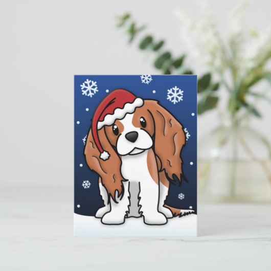 Kawaii Cavalier Spaniel Christmas Postcard Feestdagenkaart (Staand voorkant)