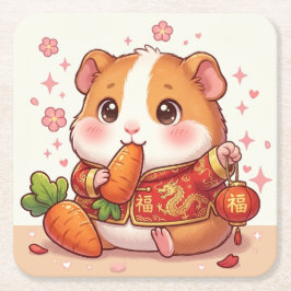 Kawaii Cavia Chinees Nieuwjaarslantaarn, Wortel Kartonnen Onderzetters