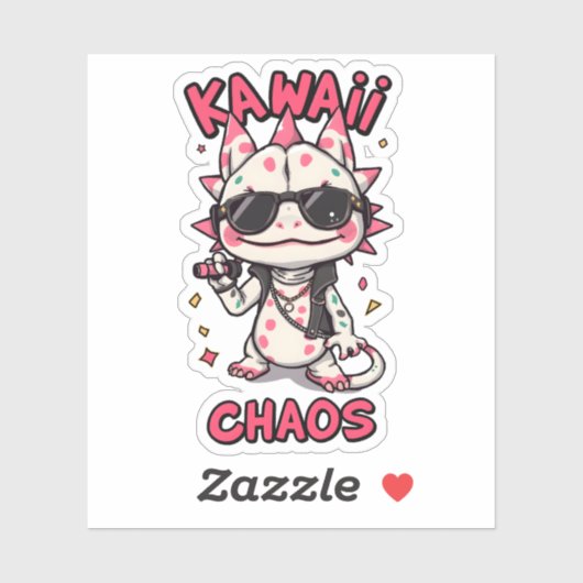 Kawaii Chaos Cool Axolotl Sunglasses LeatherJacket Sticker (Vel)