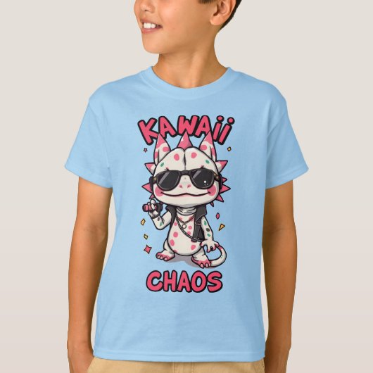 Kawaii Chaos Cool Axolotl Sunglasses LeatherJacket T-shirt (Voorkant)