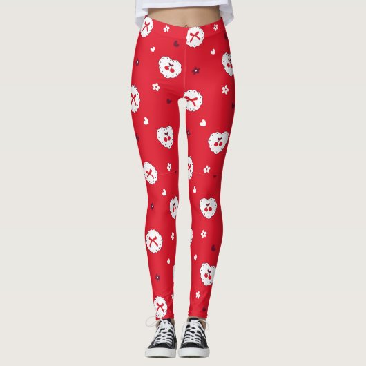 Kawaii Cherries and Bows Pattern Leggings (Voorkant)