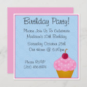 Kawaii Cherry Cupcake Birthday Party Kaart (Voorkant / Achterkant)