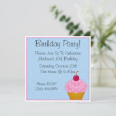 Kawaii Cherry Cupcake Birthday Party Kaart (Staand voorkant)