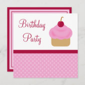 Kawaii Cherry Cupcake Birthday Party Kaart (Voorkant / Achterkant)