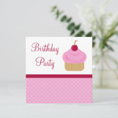 Kawaii Cherry Cupcake Birthday Party Kaart (Staand voorkant)
