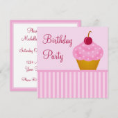 Kawaii Cherry Cupcake Birthday Party Kaart (Voorkant / Achterkant)
