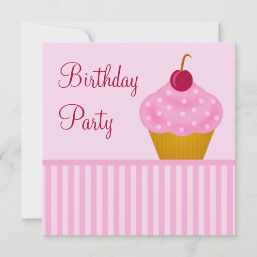 Kawaii Cherry Cupcake Birthday Party Kaart (Voorkant)