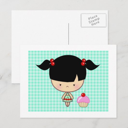 Kawaii Cherry Cupcake Briefkaart (Voorkant / Achterkant)