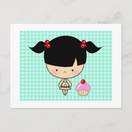 Kawaii Cherry Cupcake Briefkaart (Voorkant)