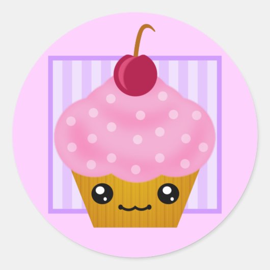 Kawaii Cherry Cupcake Ronde Sticker (Voorkant)