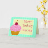 Kawaii Cherry Happy Birthday Cupcake Kaart (Gele Bloem)
