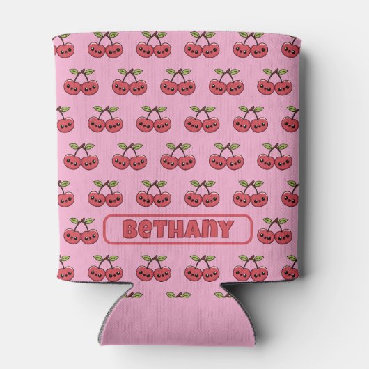 Kawaii Cherry – Schattigee Lachende Fruit Custom N Blikjeskoeler (Achterkant)