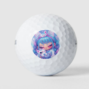 Kawaii Chibi Anime Meisje Gezellig Kat Knuffel Kun Golfballen