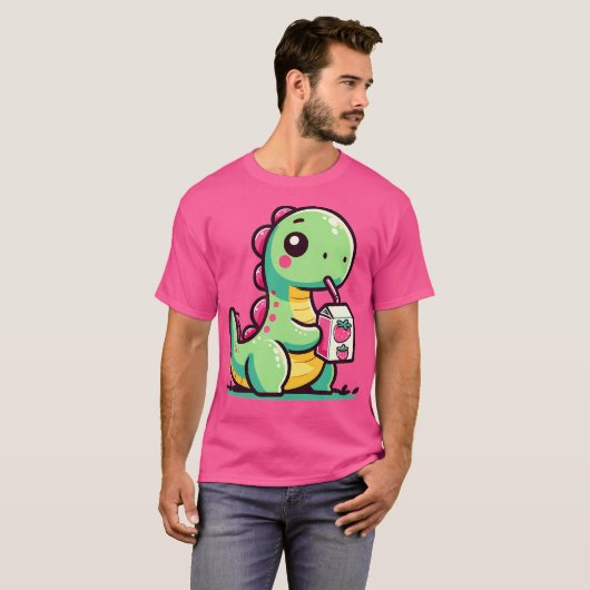 Kawaii Chibi Brachiosaurus Dinosaurus Drink stro T-shirt (Voorkant volledig)