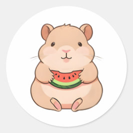 Kawaii Chibi Capybara Die Een Partje Watermeloen E Ronde Sticker