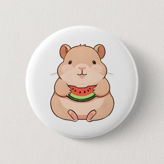 Kawaii Chibi Capybara Eet Partje Watermeloen Ronde Button 5,7 Cm (Voorkant)