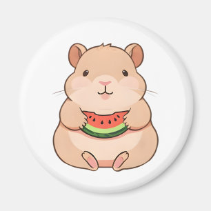 Kawaii Chibi Capybara Eet Schijf Watermeloen Magneet