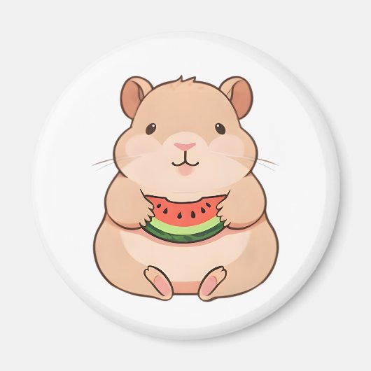 Kawaii Chibi Capybara Eet Schijf Watermeloen Magneet (Voorkant)