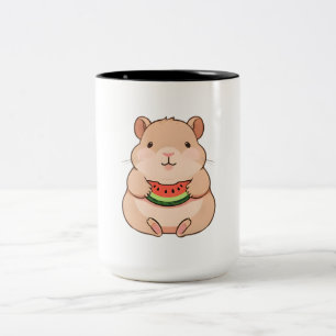 Kawaii Chibi Capybara Eet Schijf Watermeloen Tweekleurige Koffiemok