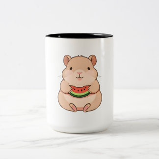 Kawaii Chibi Capybara Eet Schijf Watermeloen Tweekleurige Koffiemok