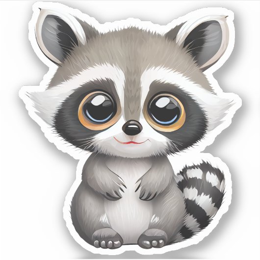 Kawaii Chibi Cute Baby Raccoon Sticker (Voorkant)