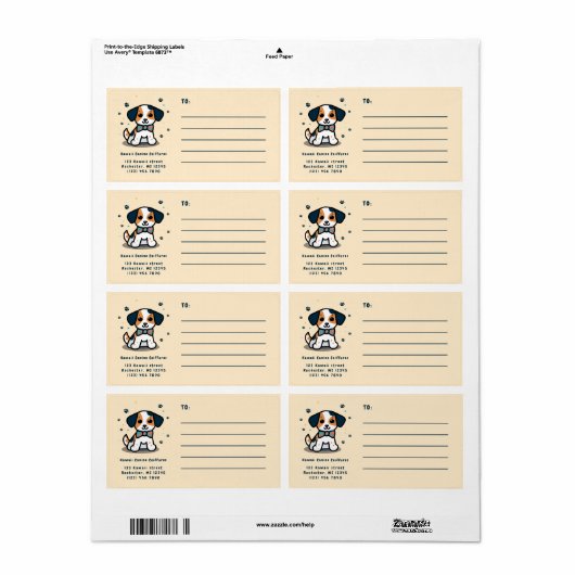 Kawaii/chibi-hond verzending etiket (Full Sheet)