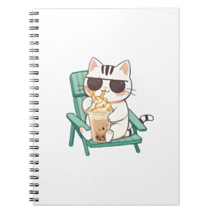 Kawaii Chibi Kat in Zonnebril die Frappè Drinkt Notitieboek