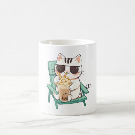 Kawaii Chibi Kat in Zonnebril Drinkend Frappè Koffiemok