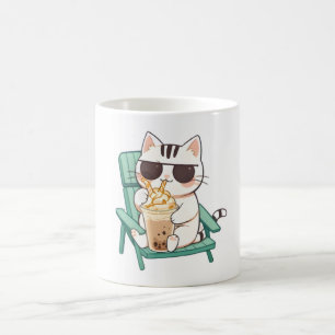 Kawaii Chibi Kat in Zonnebril Drinkend Frappè Koffiemok