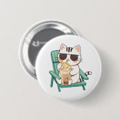 Kawaii Chibi Kat in Zonnebril Drinkend Frappè Ronde Button 5,7 Cm (Voorkant /achterkant)