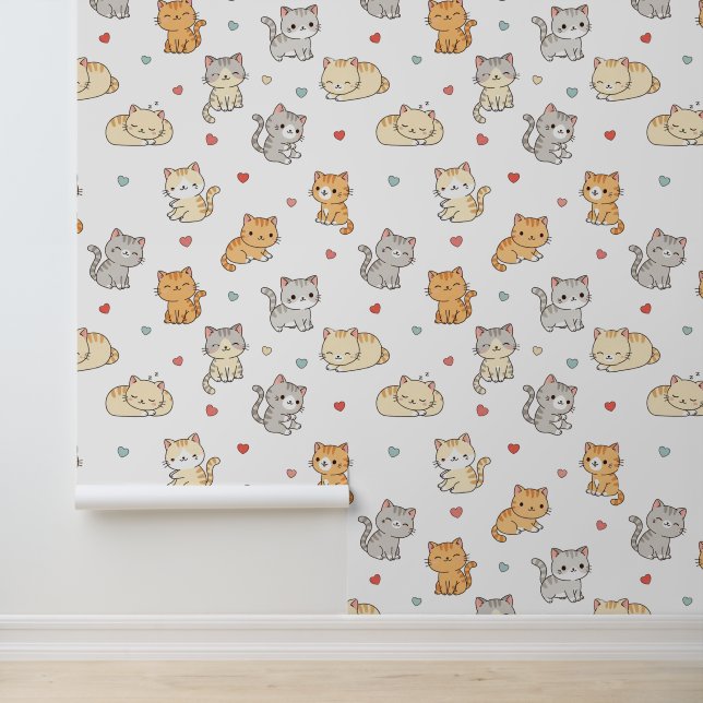 Kawaii Chibi katten en harten behang (Applicatie)