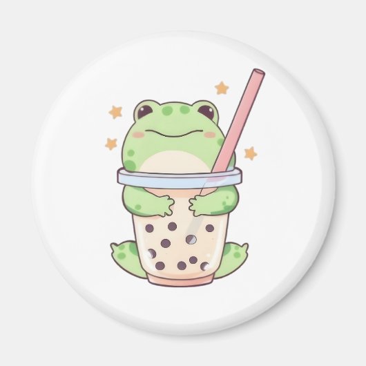 Kawaii Chibi Kikker Knuffelt Bubbeldrank Kop Magneet (Voorkant)