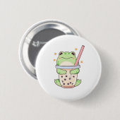 Kawaii Chibi Kikker Knuffelt Bubbeldrank Kop Ronde Button 5,7 Cm (Voorkant /achterkant)