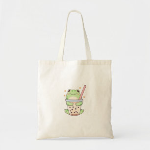 Kawaii Chibi Kikker Knuffelt Bubbeldrink Kop Tote Bag