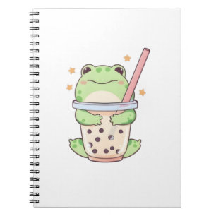 Kawaii Chibi Kikker Knuffelt Bubble Tea Kop Notitieboek