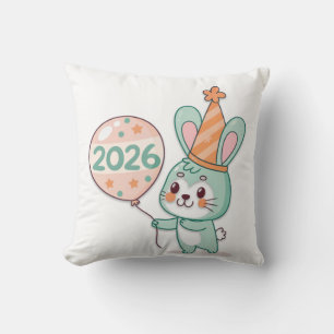Kawaii Chibi Konijn Mascotte met 2026 Ballonnen Kussen