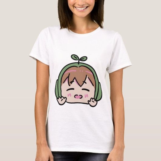 Kawaii Chibi Leaf Head Schattige gezicht Canvas ta T-shirt (Voorkant)
