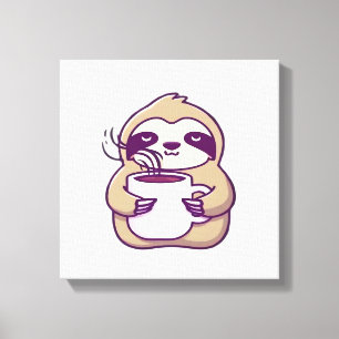 Kawaii Chibi Luiaard met koffiemok � Cute slapende Canvas Afdruk