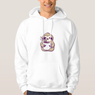 Kawaii Chibi Luiaard met koffiemok � Cute Slaperig Hoodie