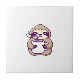 Kawaii Chibi Luiaard met koffiemok � Schattige sla Tegeltje