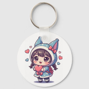 Kawaii Chibi Meisje met Hart Sleutelhanger