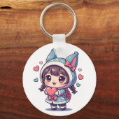 Kawaii Chibi Meisje met Hart Sleutelhanger (Voorkant)