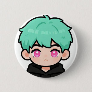 Kawaii Chibi Mint Haar Jongen Knop Speld Ronde Button 5,7 Cm
