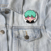 Kawaii Chibi Mint Haar Jongen Knop Speld Ronde Button 5,7 Cm (In situ)