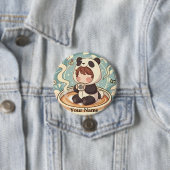Kawaii Chibi Panda Button Pin Badge (In situ)