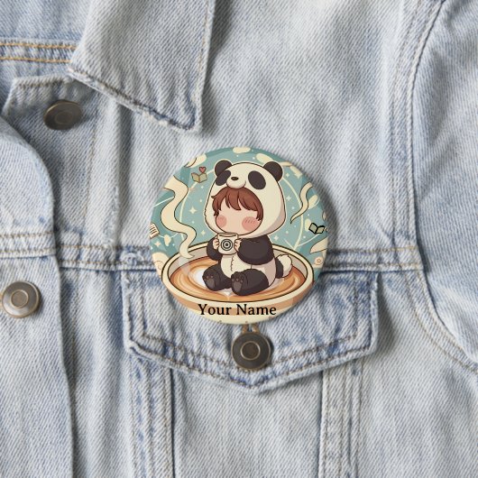 Kawaii Chibi Panda Button Pin Badge (In situ)