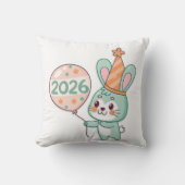 Kawaii Chibi Rabbit Mascot Holding 2026 Balloons  Kussen (Voorkant)