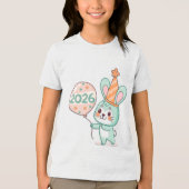 Kawaii Chibi Rabbit Mascot Holding 2026 Balloons  Tri-Blend Shirt (Voorkant)